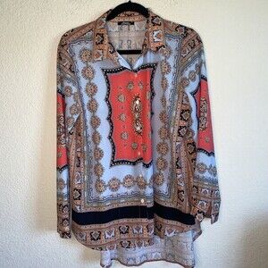 Bloggers Boutique Paisley regency Geometric Button shirt top Blouse L city retro